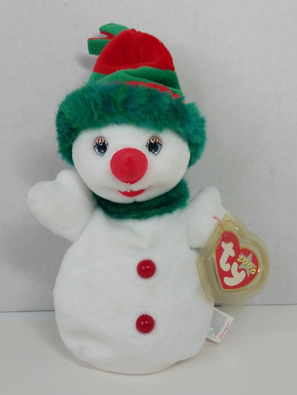 Ty - Beanie Babies - Snowgirl - 7" Snowgirl Beanie Plush - Tags - Vintage 2000